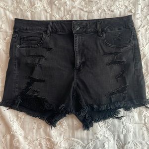American Eagle black ripped jean shorts